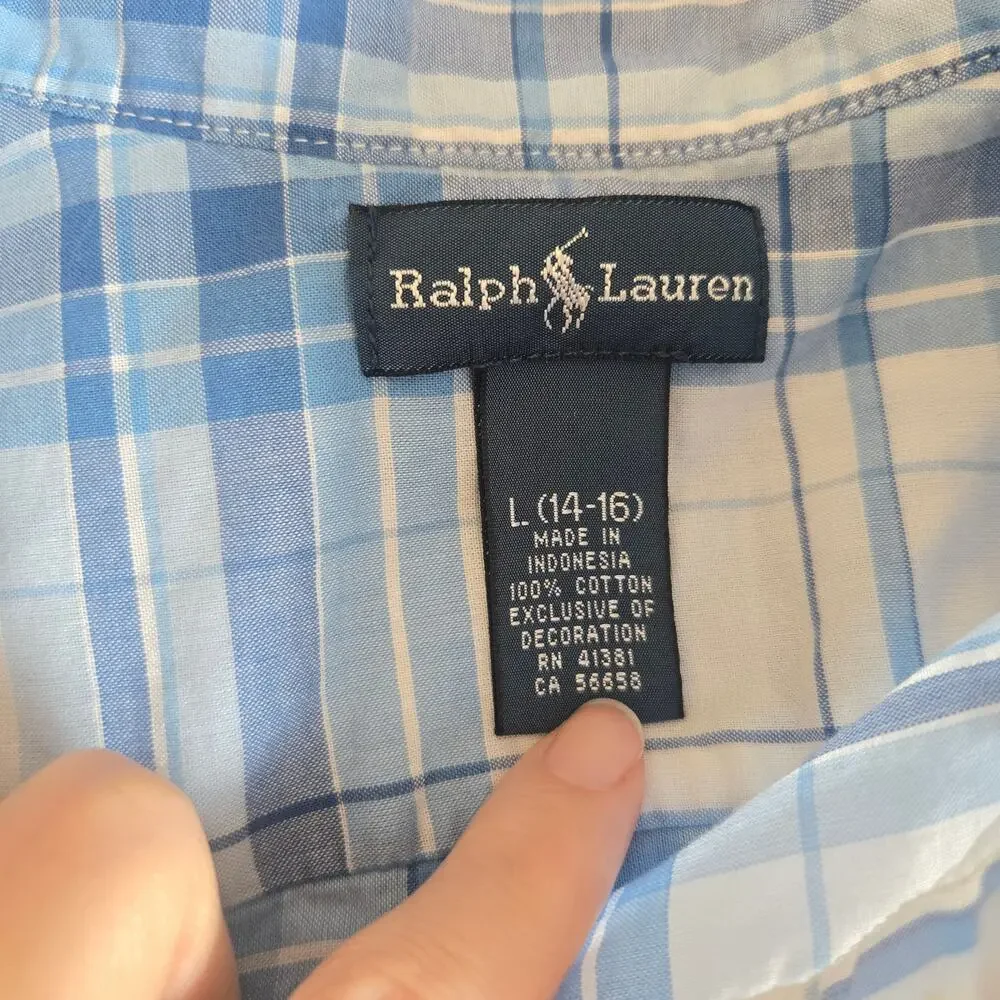 Ralph Lauren Boy Teen Tween Button Down Shirt Plaid Cotton School Basics Large